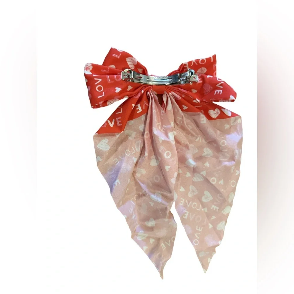 Red Love Print Hair Bow